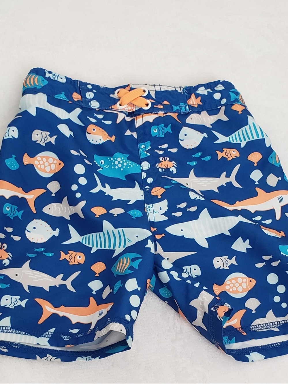 Kids Blue Shark & Fish Swim Trunks